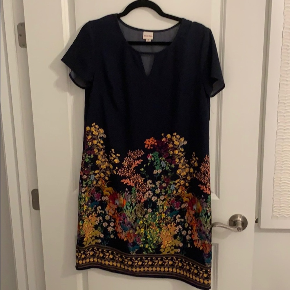 Merona Navy Floral Print Shift Dress w/ Keyhole